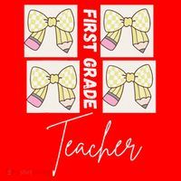 First Grade Teacher Checkered Grid Coquette Bow Santa Hat thumb 1