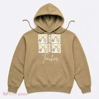 First Grade Teacher Checkered Grid Coquette Bow Hoodie thumb 0