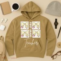First Grade Teacher Checkered Grid Coquette Bow Hoodie thumb 3