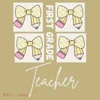 First Grade Teacher Checkered Grid Coquette Bow Hoodie thumb 2