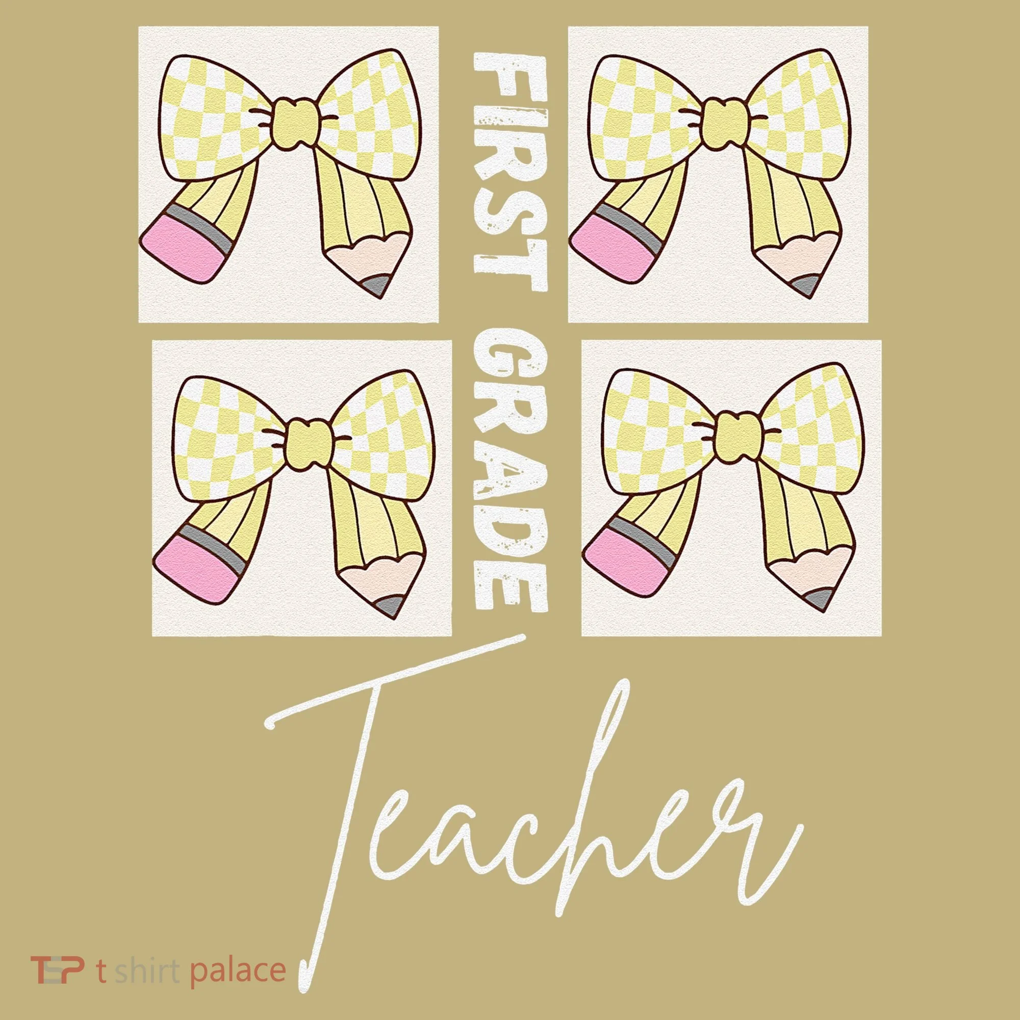 First Grade Teacher Checkered Grid Coquette Bow Hoodie