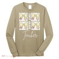 First Grade Teacher Checkered Grid Coquette Bow Long Sleeve Shirt thumb 0