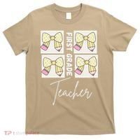 First Grade Teacher Checkered Grid Coquette Bow T-Shirt thumb 0