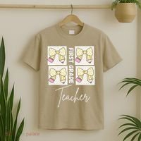 First Grade Teacher Checkered Grid Coquette Bow T-Shirt thumb 2
