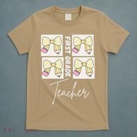 First Grade Teacher Checkered Grid Coquette Bow T-Shirt thumb 5