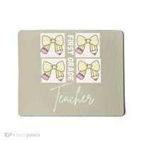 First Grade Teacher Checkered Grid Coquette Bow Mousepad thumb 0