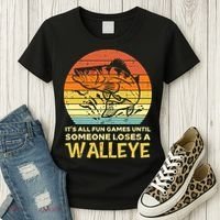 Fun Games Until Someone Loses Walleye Retro Ice Fishing Dad Women's T-Shirt thumb 3
