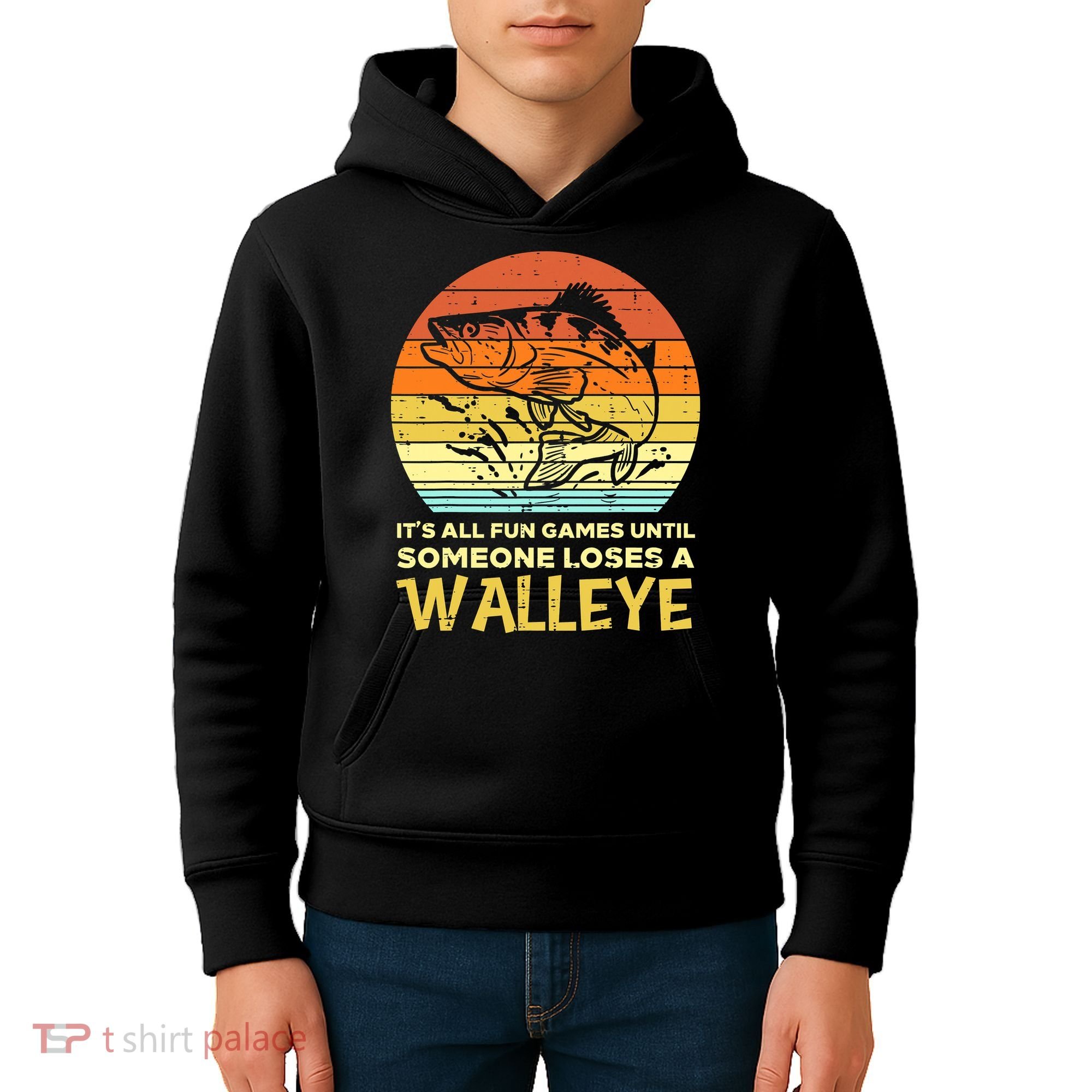 Fun Games Until Someone Loses Walleye Retro Ice Fishing Dad Kids Hoodie