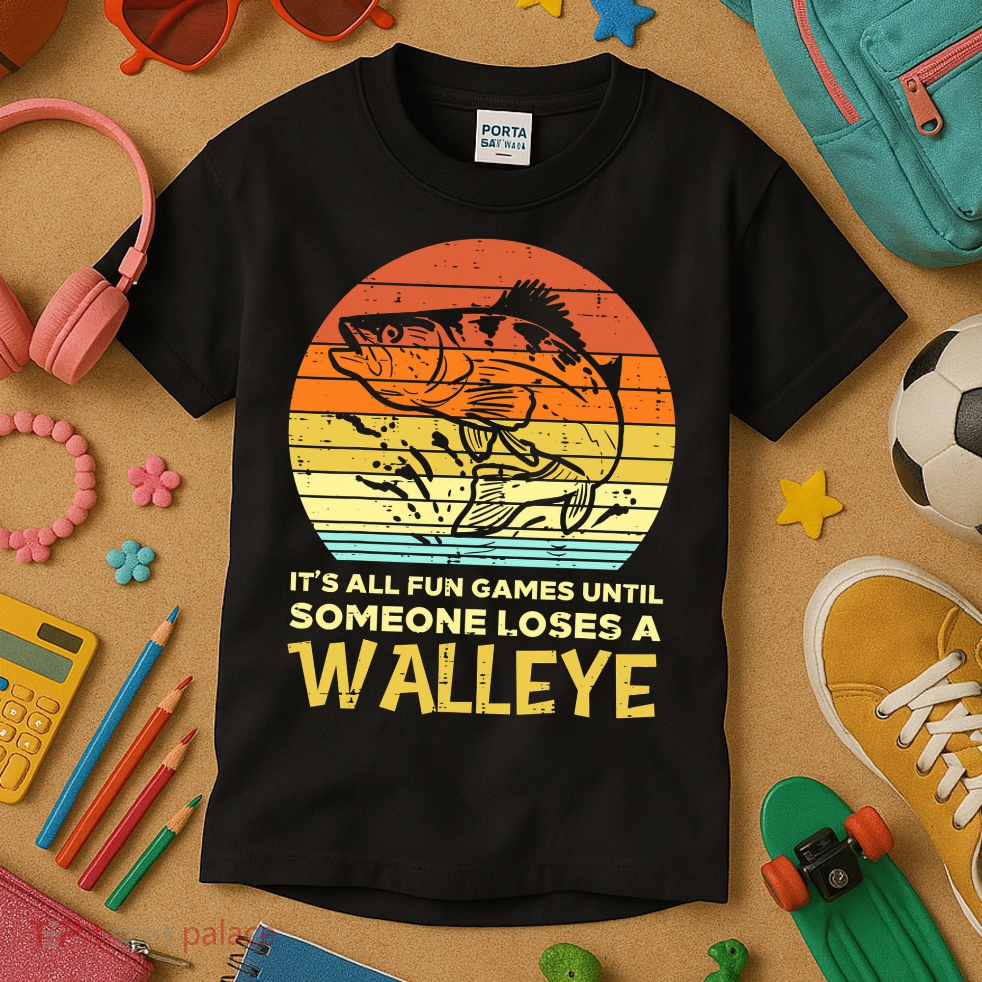 Fun Games Until Someone Loses Walleye Retro Ice Fishing Dad Kids T-Shirt