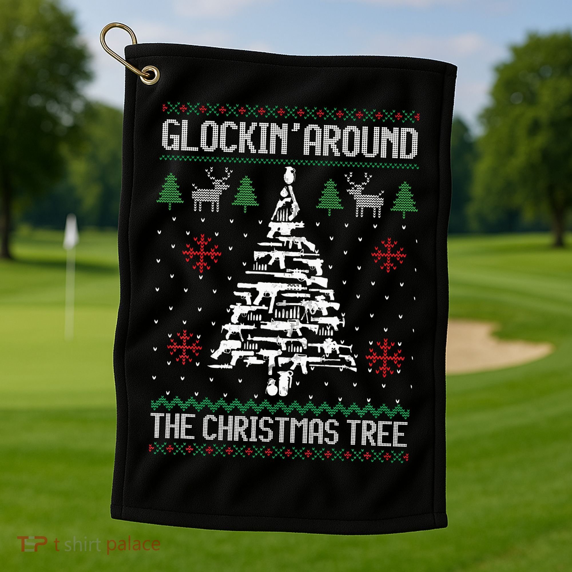 Funny Guns Ugly Christmas Sweaters for Gun Lovers Golf Towel