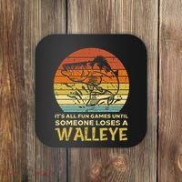 Fun Games Until Someone Loses Walleye Retro Ice Fishing Dad Coaster thumb 0