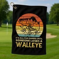 Fun Games Until Someone Loses Walleye Retro Ice Fishing Dad Golf Towel thumb 1