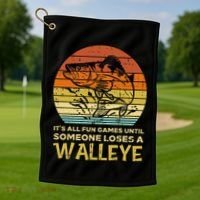 Fun Games Until Someone Loses Walleye Retro Ice Fishing Dad Golf Towel thumb 1