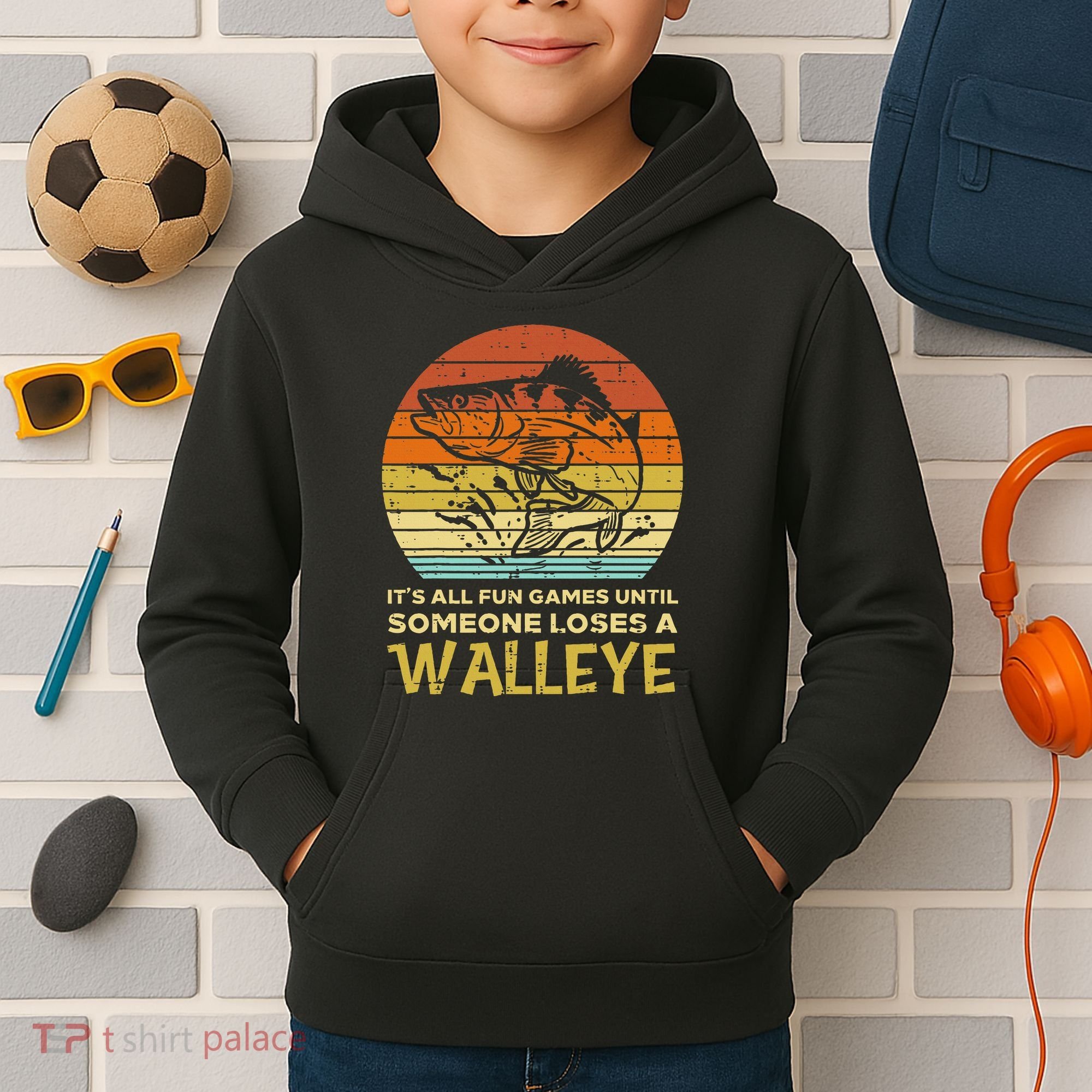 Fun Games Until Someone Loses Walleye Retro Ice Fishing Dad Kids Hoodie