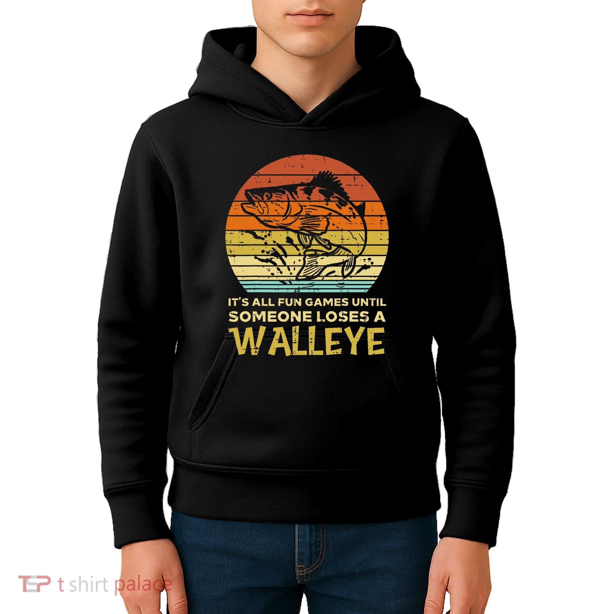 Fun Games Until Someone Loses Walleye Retro Ice Fishing Dad Kids Hoodie