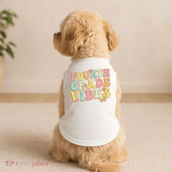 Fourth Grade Vibes Hello Team 4th Grade Teacher Retro Doggie Tank