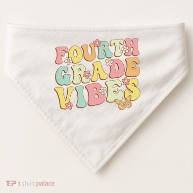 Fourth Grade Vibes Hello Team 4th Grade Teacher Retro USA-Made Doggie Bandana