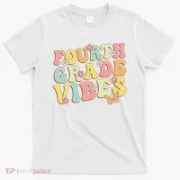 Fourth Grade Vibes Hello Team 4th Grade Teacher Retro T-Shirt thumb 0