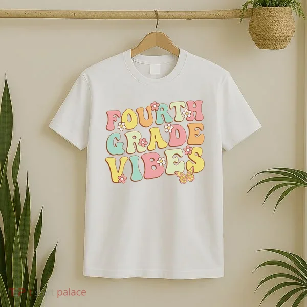 Fourth Grade Vibes Hello Team 4th Grade Teacher Retro T-Shirt