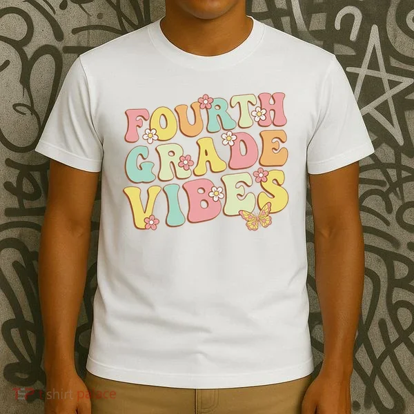 Fourth Grade Vibes Hello Team 4th Grade Teacher Retro T-Shirt