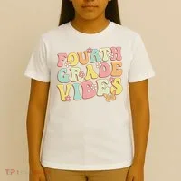 Fourth Grade Vibes Hello Team 4th Grade Teacher Retro T-Shirt thumb 4