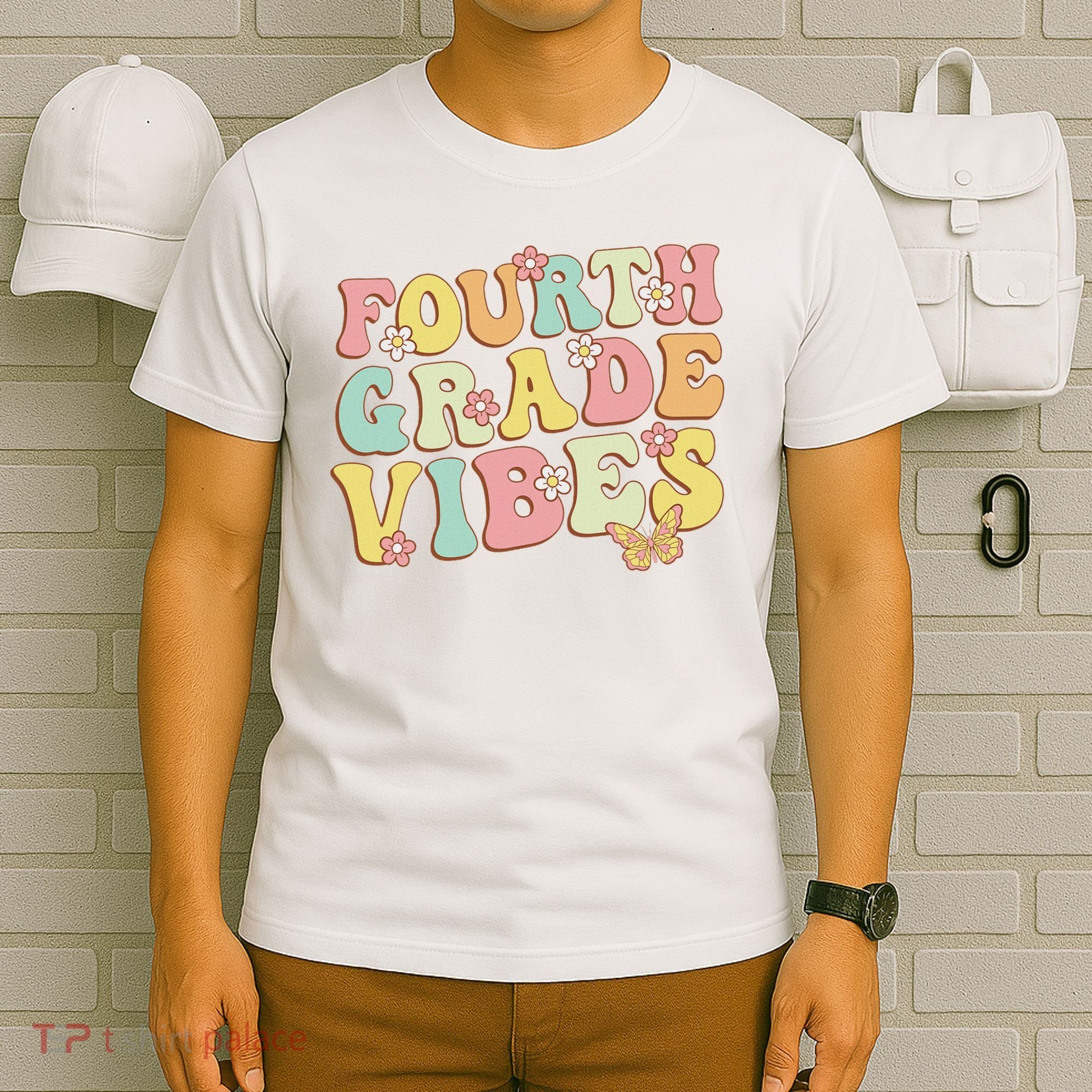 Fourth Grade Vibes Hello Team 4th Grade Teacher Retro T-Shirt