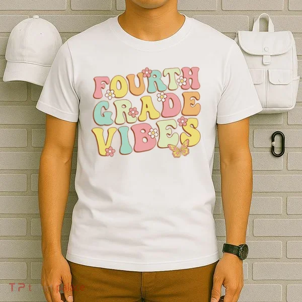 Fourth Grade Vibes Hello Team 4th Grade Teacher Retro T-Shirt