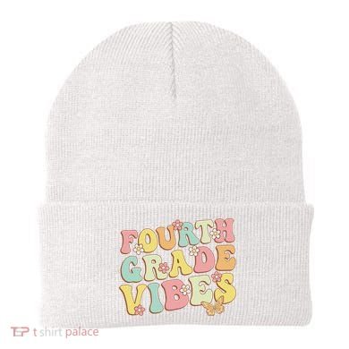 Fourth Grade Vibes Hello Team 4th Grade Teacher Retro Beanie