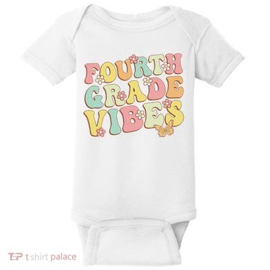 Fourth Grade Vibes Hello Team 4th Grade Teacher Retro Baby Bodysuit
