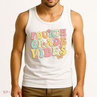 Fourth Grade Vibes Hello Team 4th Grade Teacher Retro Tank Top thumb 3