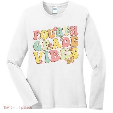 Fourth Grade Vibes Hello Team 4th Grade Teacher Retro Women's Long Sleeve Shirt