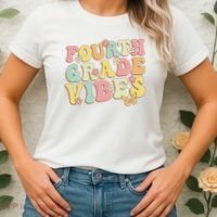 Fourth Grade Vibes Hello Team 4th Grade Teacher Retro Women's T-Shirt thumb 2