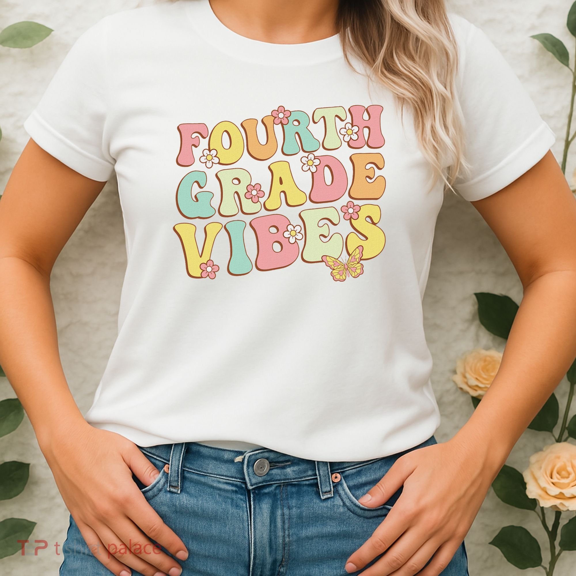 Fourth Grade Vibes Hello Team 4th Grade Teacher Retro Women's T-Shirt