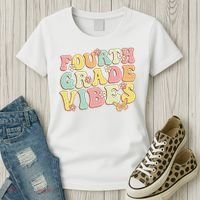 Fourth Grade Vibes Hello Team 4th Grade Teacher Retro Women's T-Shirt thumb 3