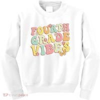 Fourth Grade Vibes Hello Team 4th Grade Teacher Retro Kids Sweatshirt thumb 0