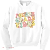 Fourth Grade Vibes Hello Team 4th Grade Teacher Retro Kids Sweatshirt thumb 0