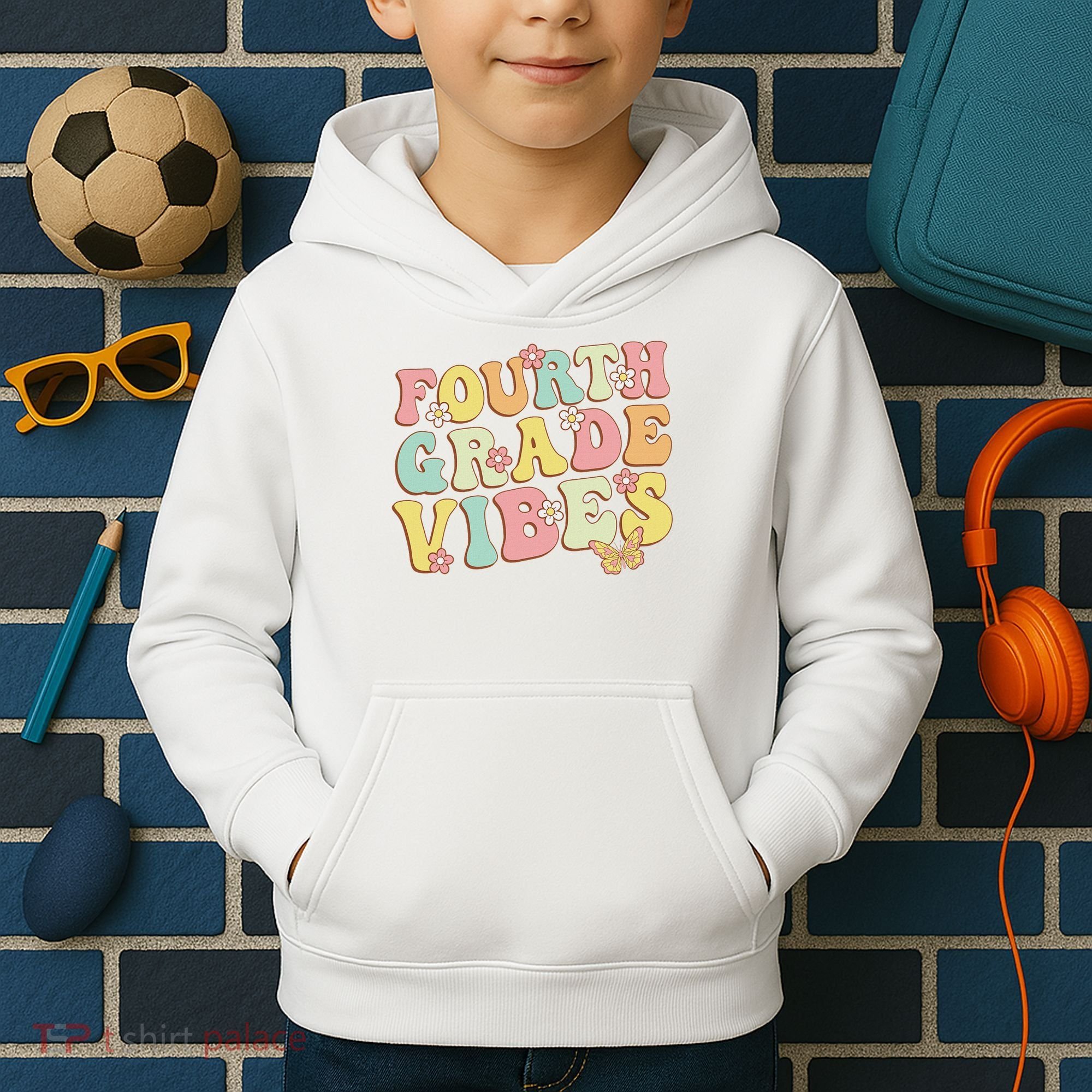 Fourth Grade Vibes Hello Team 4th Grade Teacher Retro Kids Hoodie