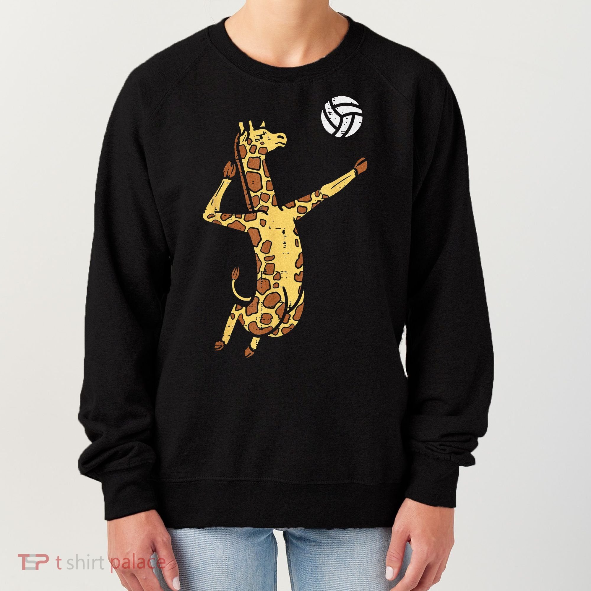 funny Giraffe Volleyball Spike Serve Player Spiker Women's Sweatshirt