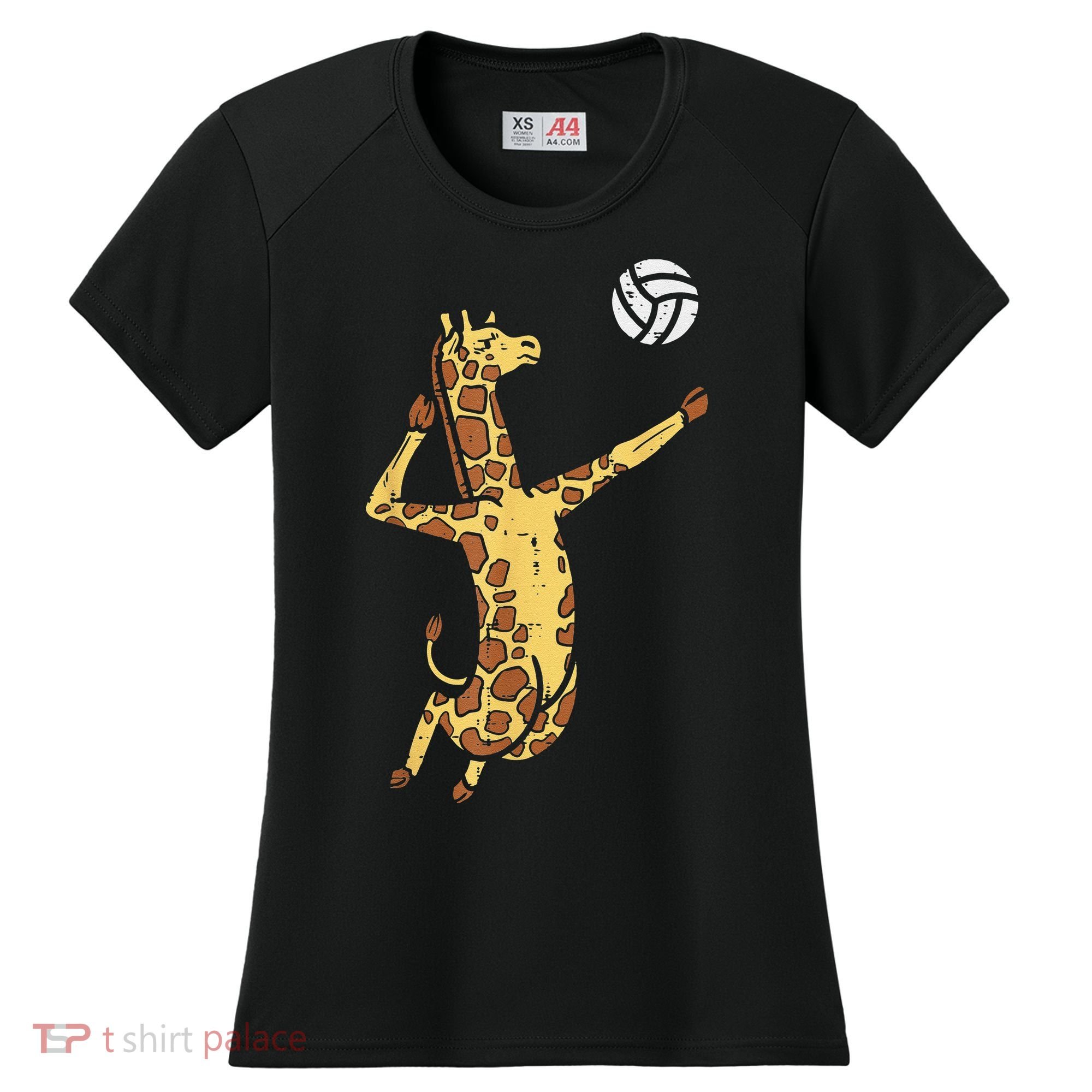 funny Giraffe Volleyball Spike Serve Player Spiker Women's Cooling Performance Crew T-Shirt