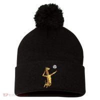 funny Giraffe Volleyball Spike Serve Player Spiker Pom Pom 12in Knit Beanie thumb 0