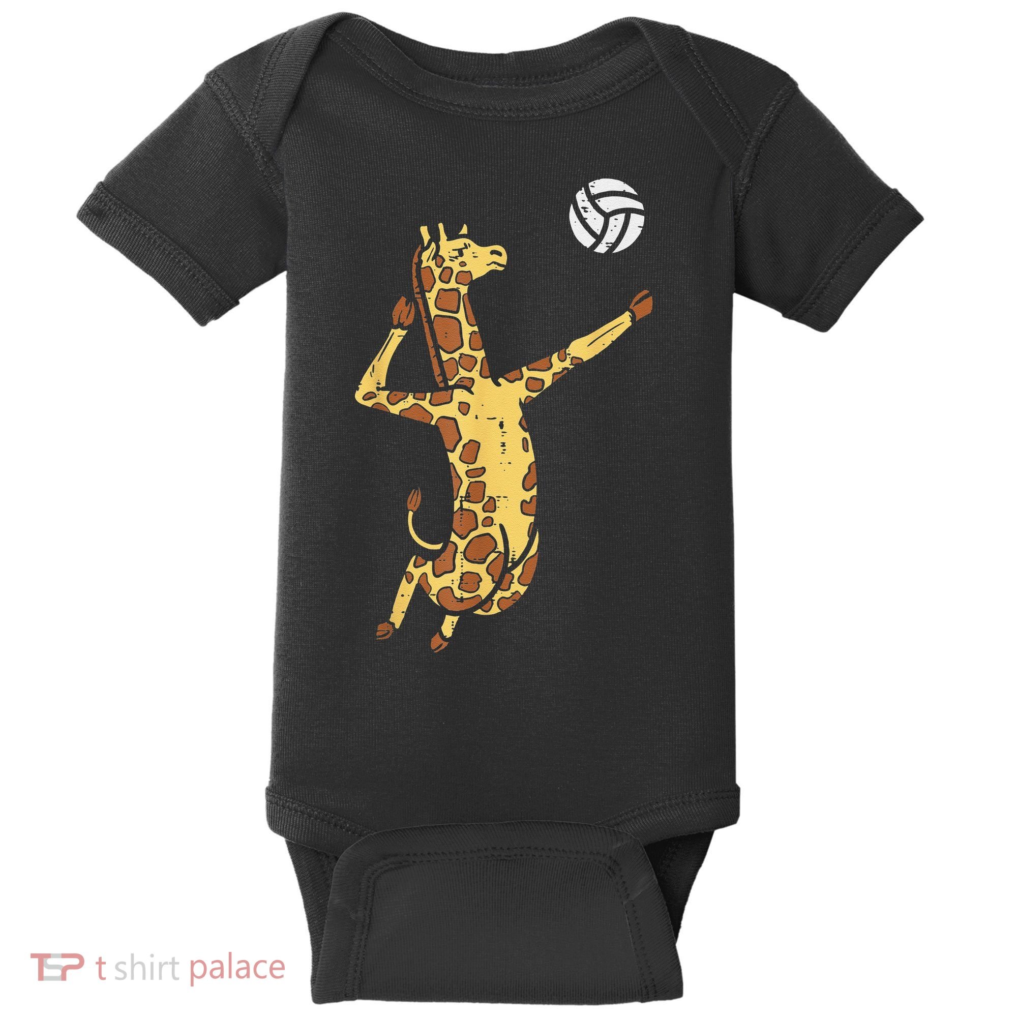 funny Giraffe Volleyball Spike Serve Player Spiker Baby Bodysuit