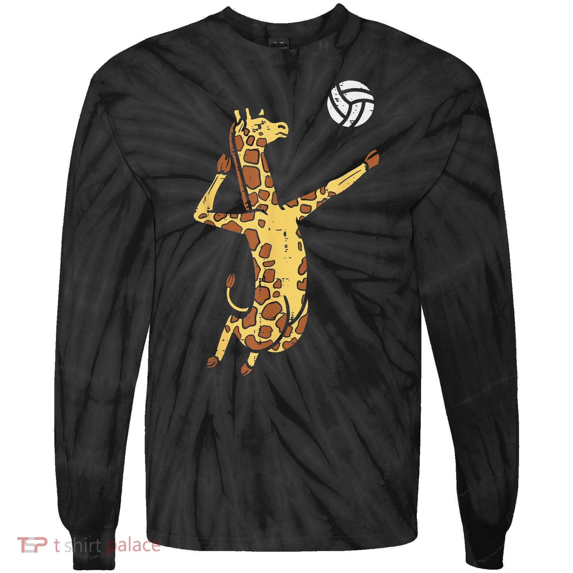 funny Giraffe Volleyball Spike Serve Player Spiker Tie-Dye Long Sleeve Shirt