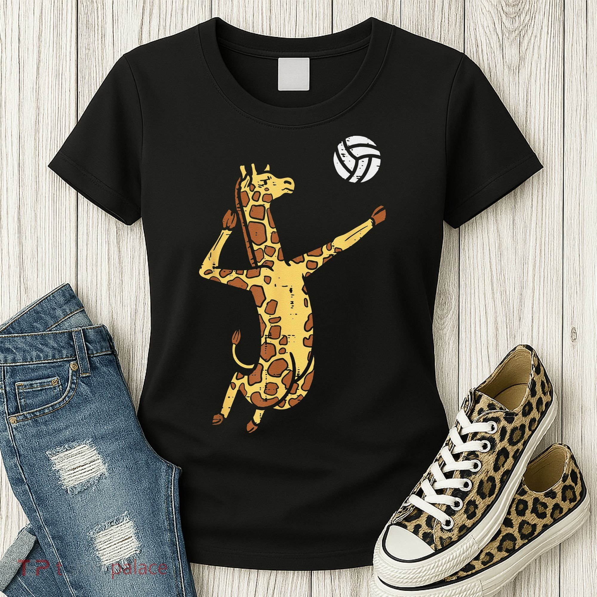 funny Giraffe Volleyball Spike Serve Player Spiker Women's T-Shirt