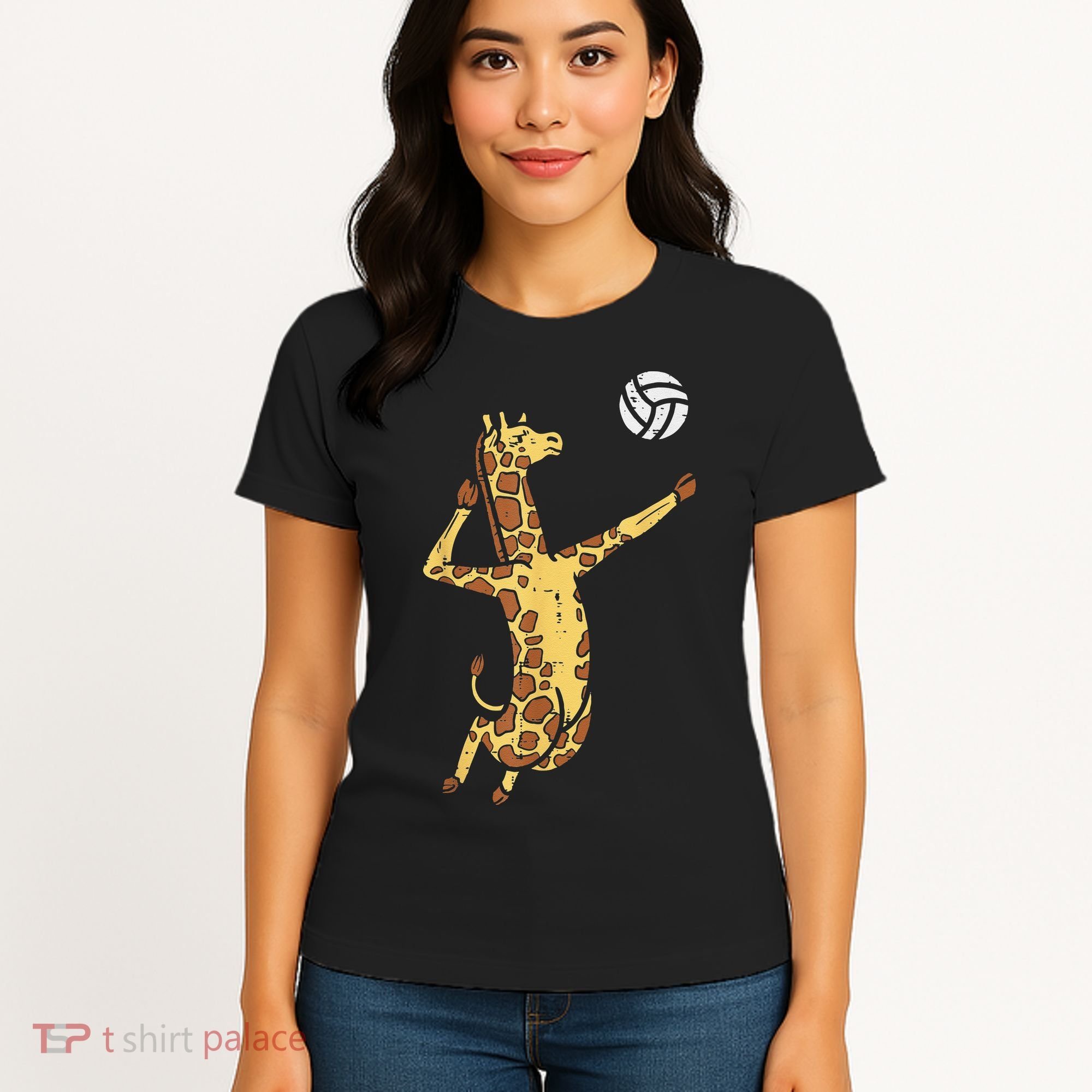 funny Giraffe Volleyball Spike Serve Player Spiker Women's T-Shirt