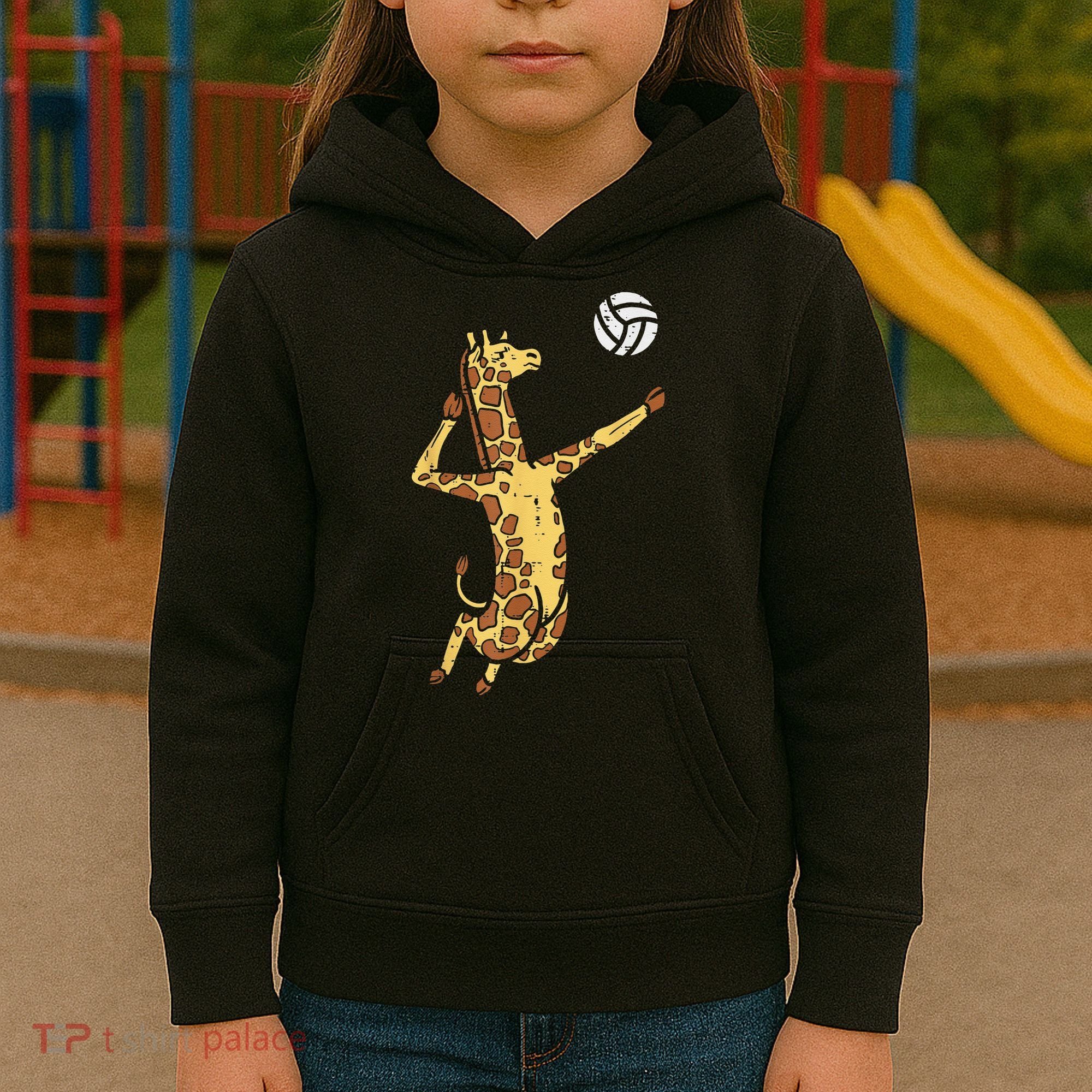 funny Giraffe Volleyball Spike Serve Player Spiker Kids Hoodie