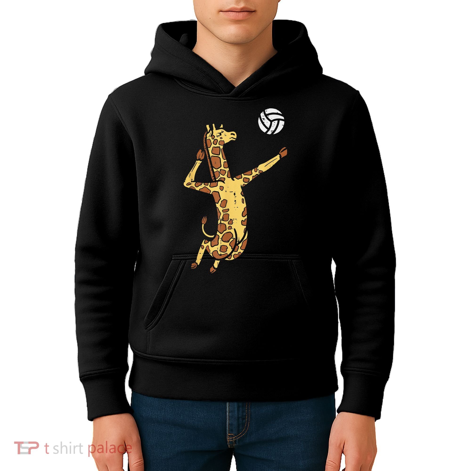 funny Giraffe Volleyball Spike Serve Player Spiker Kids Hoodie
