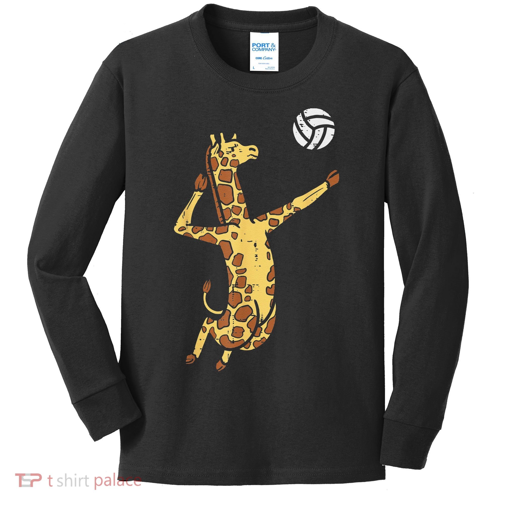 funny Giraffe Volleyball Spike Serve Player Spiker Kids Long Sleeve Shirt