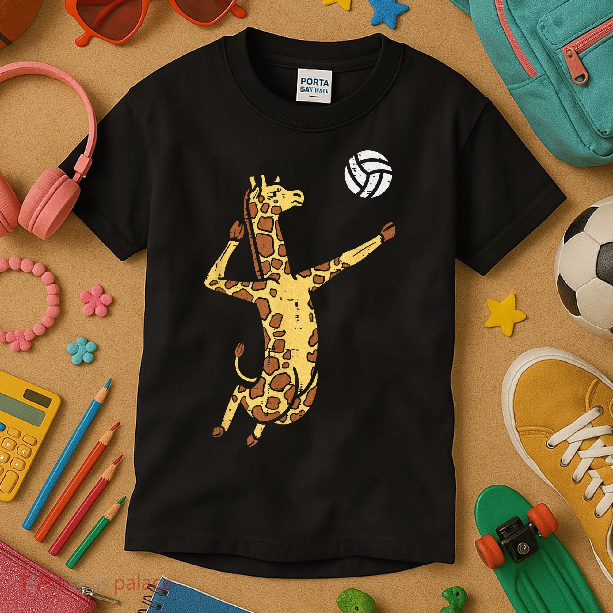 funny Giraffe Volleyball Spike Serve Player Spiker Kids T-Shirt