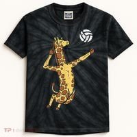 funny Giraffe Volleyball Spike Serve Player Spiker Kids Tie-Dye T-Shirt thumb 0