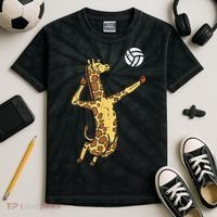 funny Giraffe Volleyball Spike Serve Player Spiker Kids Tie-Dye T-Shirt thumb 2